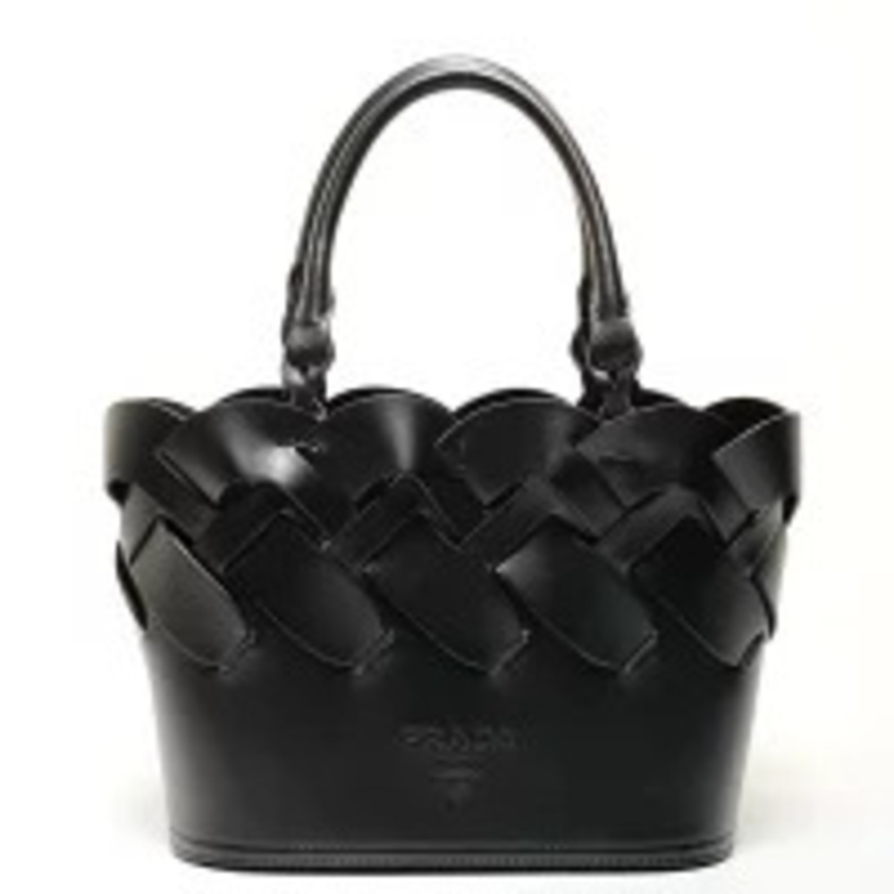 Prada Leather Vitello Black Intreccio Woven Handbag